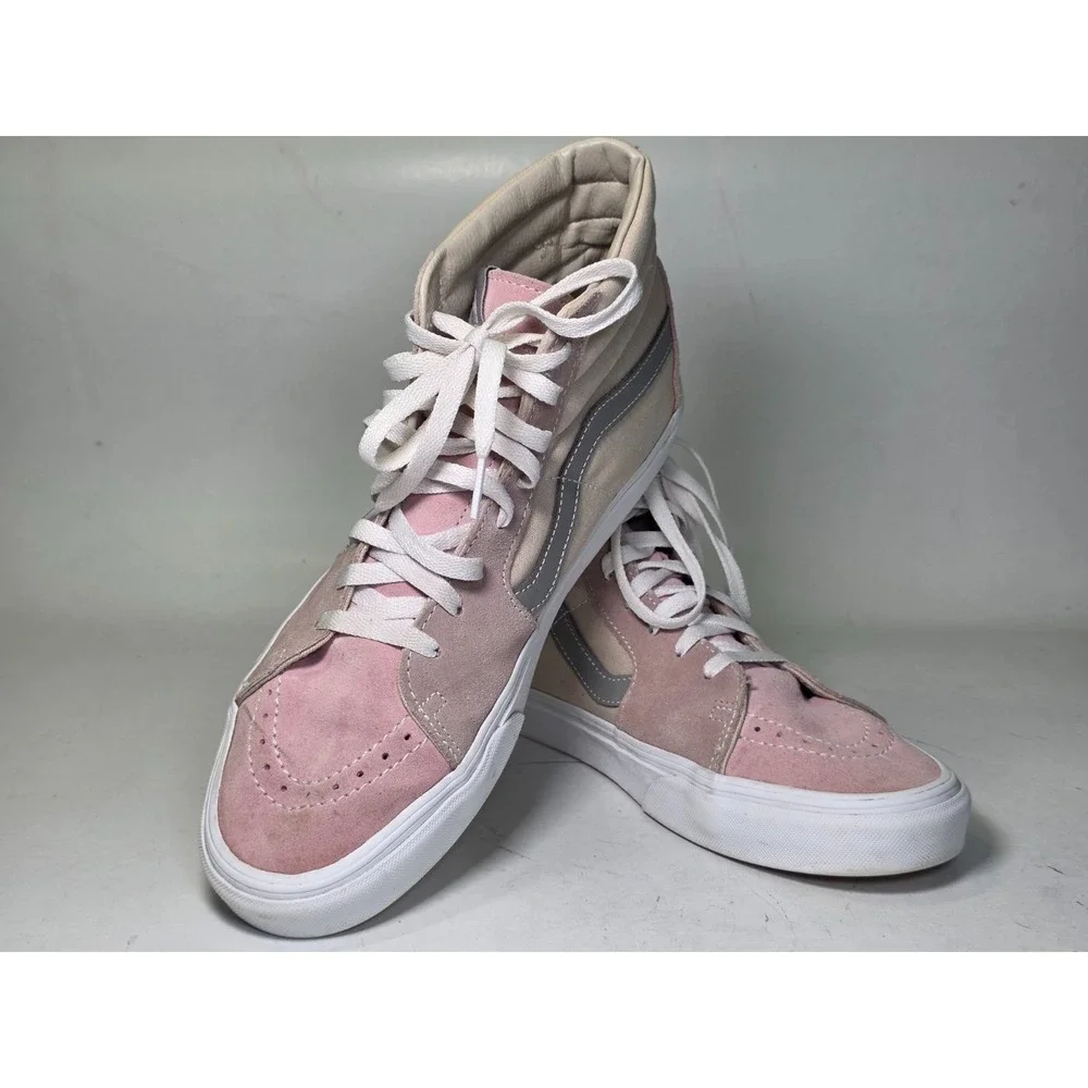Vans Sk8-Hi Men's Sneakers Size 10 UK 9 Pink Beige Suede Canvas Skate High Shoes